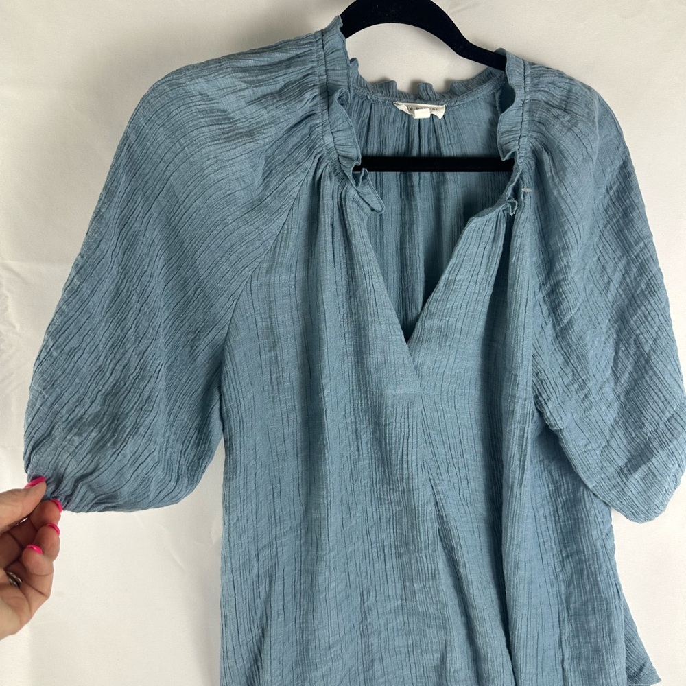 Blu Pepper Textured Blue Blouse